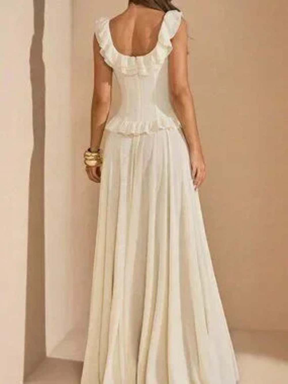 ZARA Apricot Sexy Women's Plain Sleeveless V Neck Flared A Line Maxi Dress - Picture 5 of 7